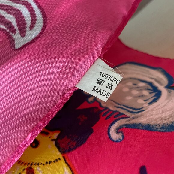 Bright Pink Floral Scarf Horses Birds Maximalist Polyester Square Vibrant Colors - Picture 13 of 13
